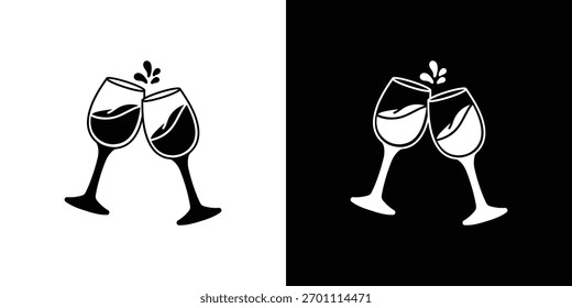 Wine toast icon silhouette vector in black colors. flat symbol logo design style