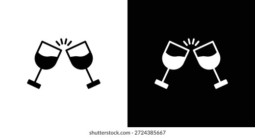 Wine toast icon simple flat graphic illustrations. Black and white silhouette vector