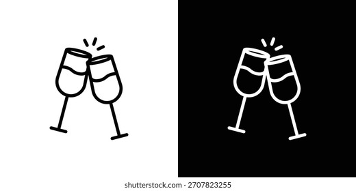Símbolo de icono de brindis de vino en línea delgada, contorno y estilo de trazo para App