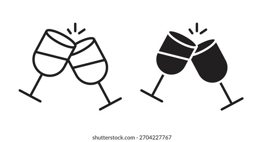 Weintoast-Ikone in dünnen Strich und flachen Stil.