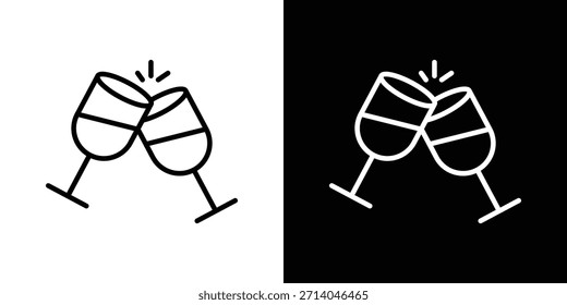 Weintoast-Ikone in dünnen Strich und flachen Stil.