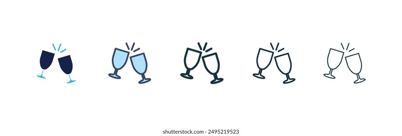 Wine toast vector icon set black filled and outlined style.