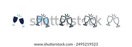 Wine toast vector icon set black filled and outlined style.