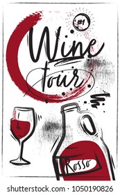 Wine tour Italy. Homemade Wine on White Chalk background