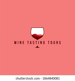 Wine Tour Logo Design Landscape With Valley In Glass Illustration