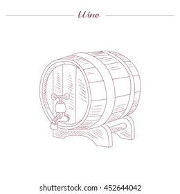 Wine Tun Hand Drawn Realistic Detailed Sketch In Beautiful Classy Style On White Background