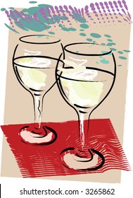Wine for two is the subject of this grunge style illustration.