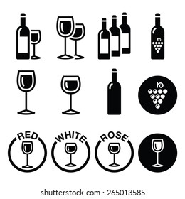 Wine types - red, white, rose icons set 