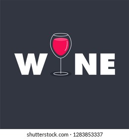 Wine Typography with Glass Minimal Flat Illustration