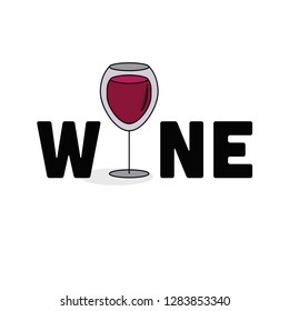 Wine Typography with Glass Minimal Flat Illustration