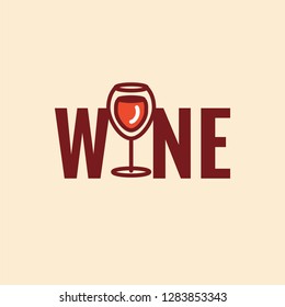 Wine Typography with Glass Minimal Flat Illustration