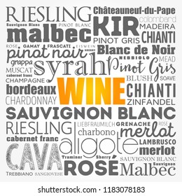WINE VARIETALS Types word cloud collage, concept background