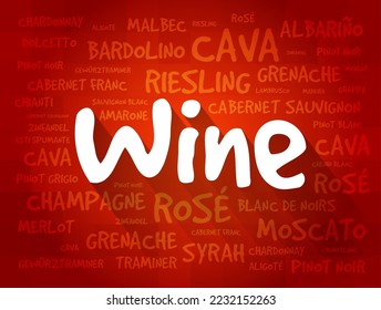 WINE VARIETALS Types word cloud collage, art concept background