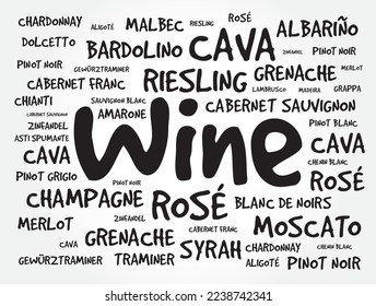 WINE VARIETALS Types word cloud collage, art concept background