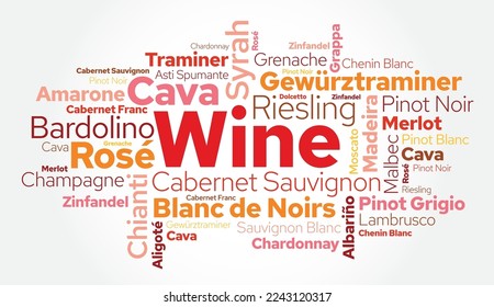 WINE VARIETALS Types word cloud collage, art concept background