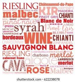 WINE VARIETALS Types word cloud collage, art concept background