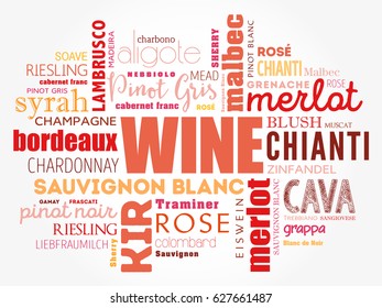 WINE VARIETALS Types word cloud collage, concept background