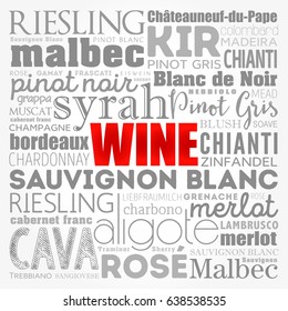 WINE VARIETALS Types word cloud collage, concept background