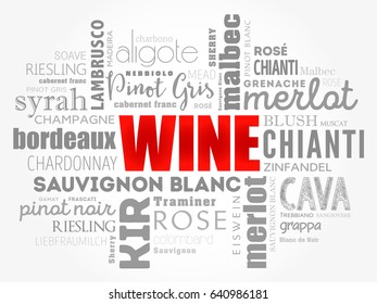WINE VARIETALS Types word cloud collage, concept background