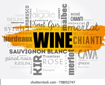 WINE VARIETALS Types word cloud collage, concept background