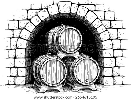wine, vault, vector, cellar, winery, isolated, drink, vintage, oak, vine, vignetting, engrave, wooden, storage, illustration, old, beverage, cask, engraving, retro, arch, alcohol, barrel, white, beer,