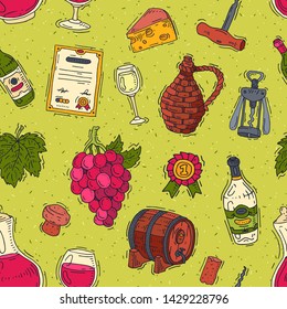 Wine vector alcohol in winebottles of winery and wineglass with grape or grapevine illustration set of wine cellar background