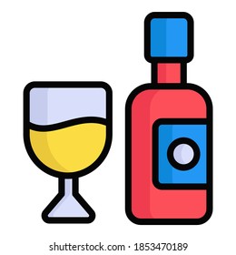 icono de contorno de color vectorial de vino. Festival hindú, icono de celebración hindú,