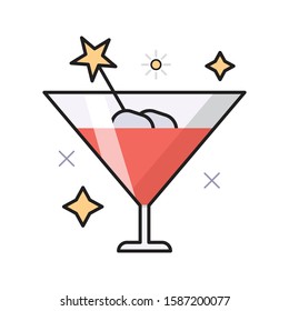 wine vector flat color line icon 