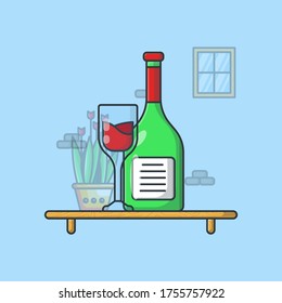 Wine Vector Icon Illustration. Breakfast Time. Flat Cartoon Style Suitable for Web Landing Page, Banner, Flyer, Sticker