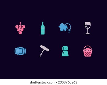 Wine vector icon set. Winery icons. Wine making, tasting, packaging, storage.