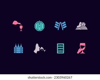 Wine vector icon set. Winery icons. Wine making, tasting, packaging, storage.