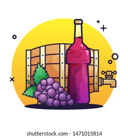 wine vector illustration, grape fruit vector, wine barrel vector