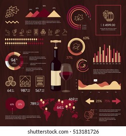 Wine vector infographics on wooden background.