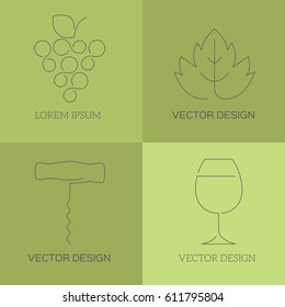 wine vector line logo, emblem. Contour Design.