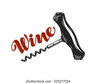 Wine vector logo. Corkscrew, winery icon or symbol