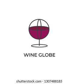 Wine vector logo. Vineyard logo. Winery logo. Globe emblem