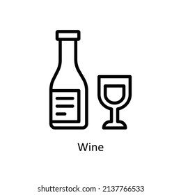 Icono de contorno vectorial de vino para web aislada en fondo blanco archivo EPS 10