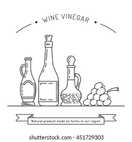 Wine vinegar in the bottle vector, outline.