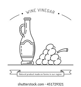 Wine vinegar in the bottle vector, outline.