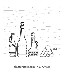 Wine vinegar in the bottle vector, outline.