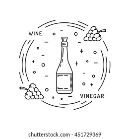 Wine vinegar in the bottle vector, outline.