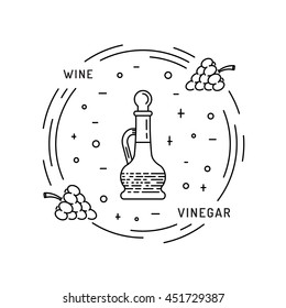 Wine vinegar in the bottle vector, outline.