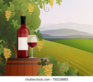 Wine and vineyard concept with mountains and hills gradient flat vector illustration