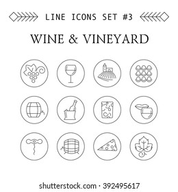 Wine and vineyard line icons