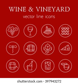 Wine and vineyard line icons