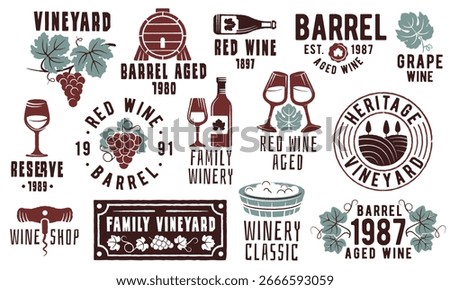 Wine Vineyard Logo. Simple wine logo for winery branding, drink label, organic vineyard, grape business or bar product identity. Vector illustration.