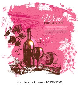 Wine vintage background. Hand drawn illustration. Splash blob retro design