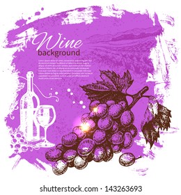 Wine vintage background. Hand drawn illustration. Splash blob retro design