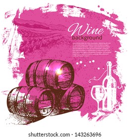 Wine vintage background. Hand drawn illustration. Splash blob retro design