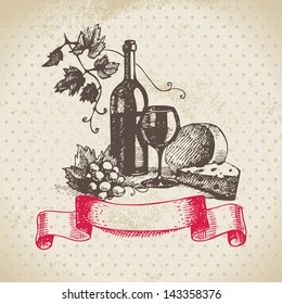 Wine vintage background. Hand drawn illustration